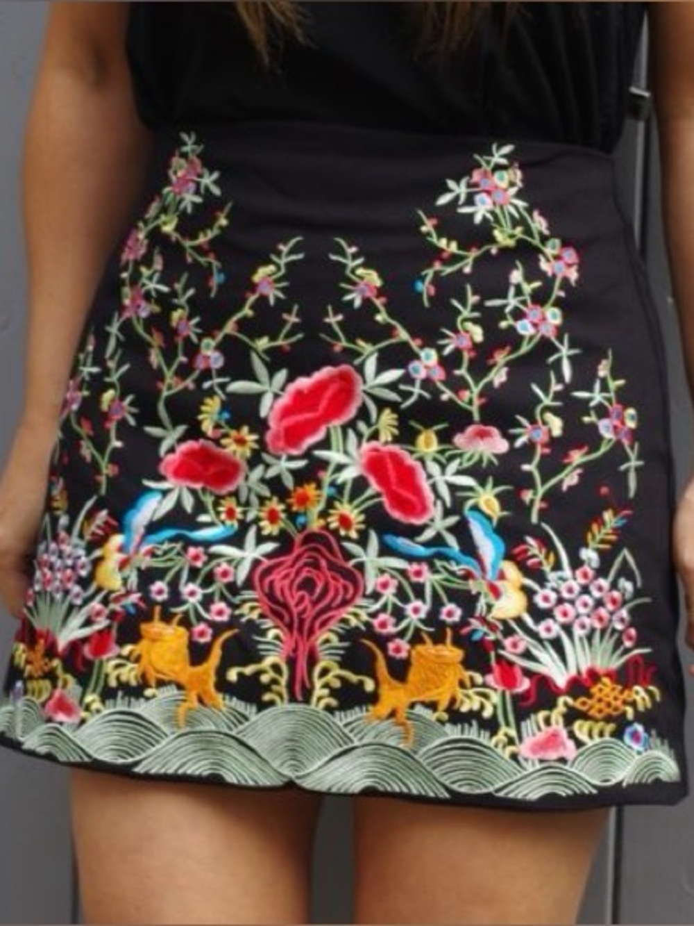 Zara Floral Embroidered Textured Knit Y2K Cottagecore Mini Skirt Size M - Picture 5 of 9